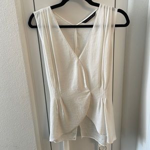 Off White Zara Basic Sleeveless Blouse With Waist Tie